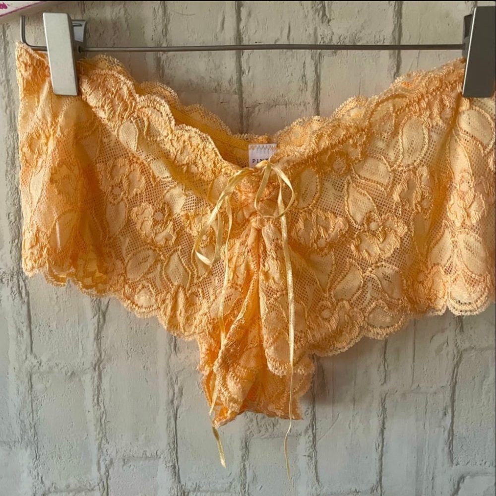 PINK K Orange Lace Hipster Panties Lg/7 NEW